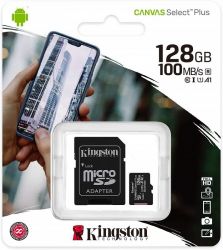 KINGSTON CANVAS SELECT PLUS MICRO SDXC 128GB + ADAPTER CLASS 10 UHS-I U1 A1 V10 (100 MB/S)